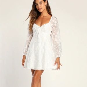 Lulus: Angel Looks White Burnout Floral Jacquard Mini Babydoll Dress